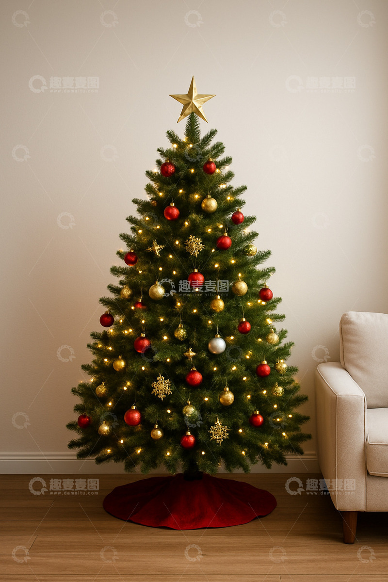 高清大图下载【趣麦麦图】圣诞树摆放在家里的图片