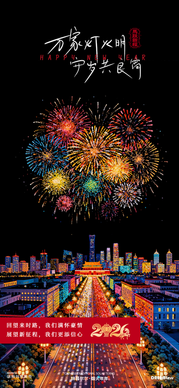 烟花庆新年城市夜景海报