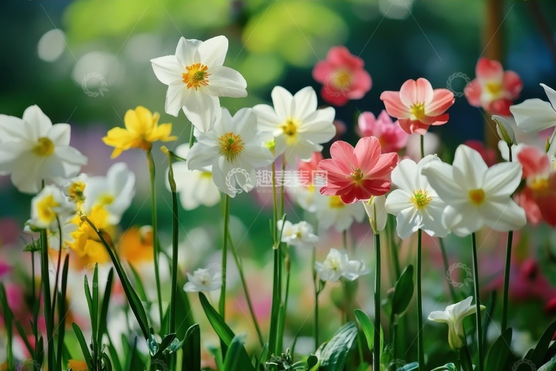 高清大图下载【趣麦麦图】一丛盛开的水仙花花卉