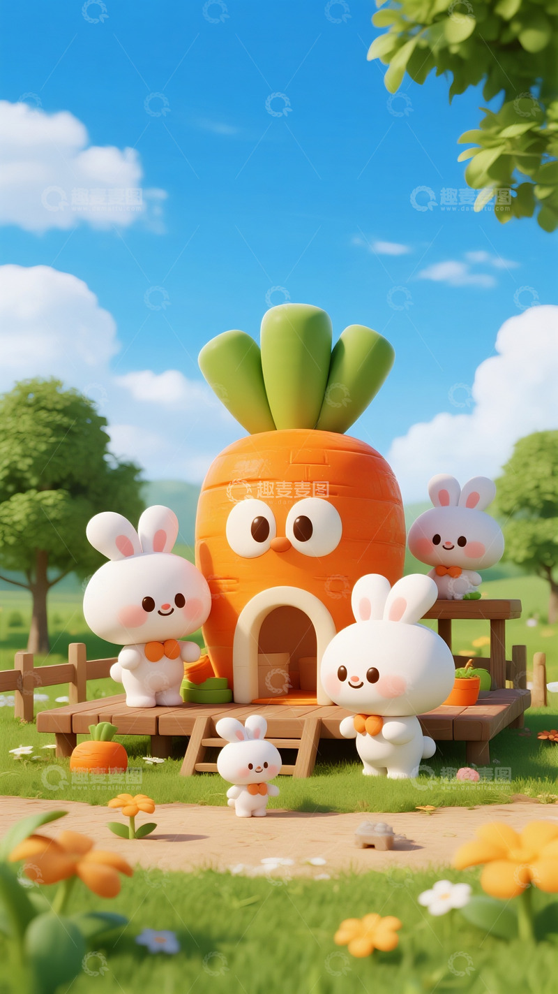 高清大图下载【趣麦麦图】软萌白兔的胡萝卜小屋日常