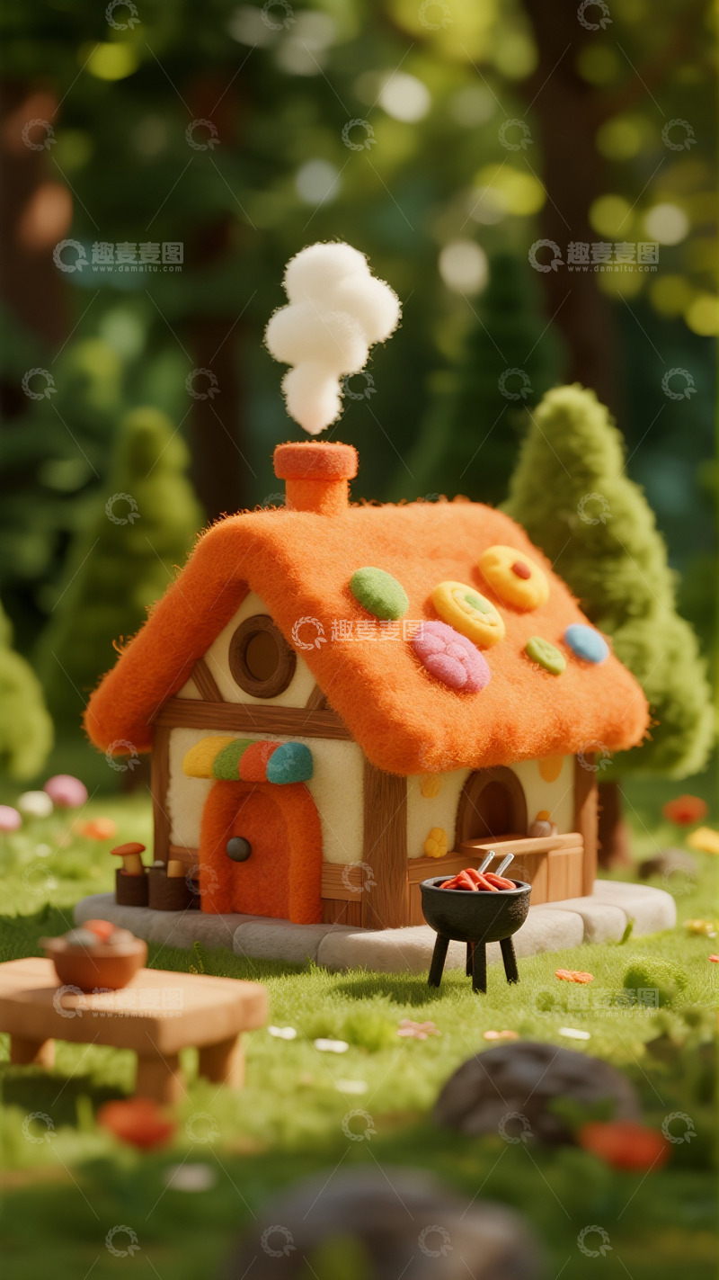 高清大图下载【趣麦麦图】林间毛茸小屋的烟火野餐