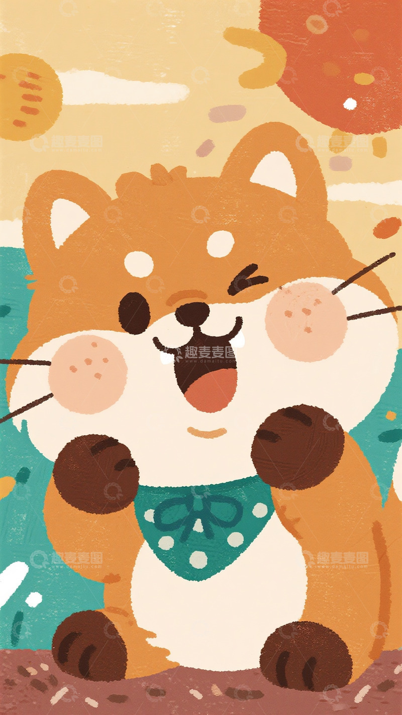 高清大图下载【趣麦麦图】系领结咧嘴笑的软萌柴犬