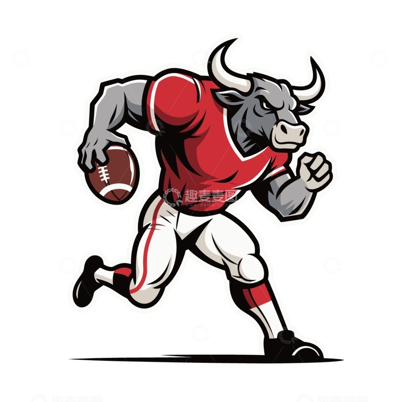 源文件下载【趣麦麦图】-卡通牛橄榄球运动员设计素材