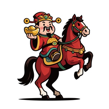 卡通财神骑马送元宝