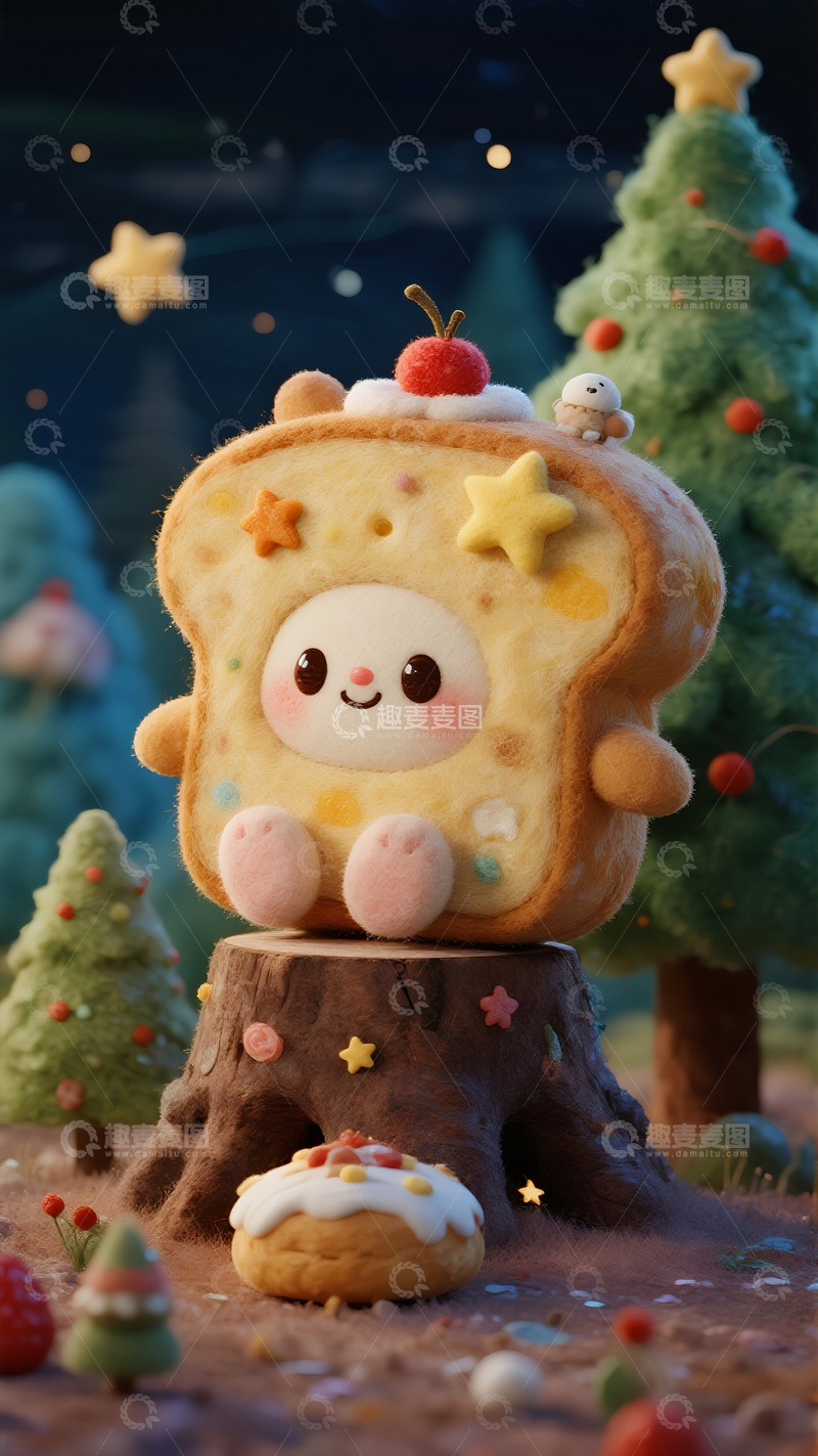 高清大图下载【趣麦麦图】星夜甜点村里的笑脸吐司