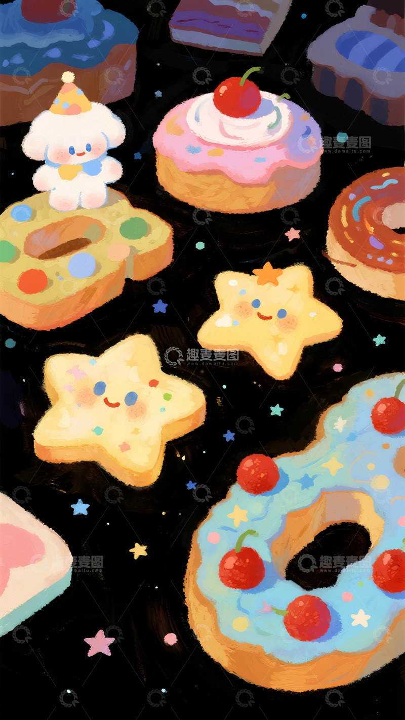 高清大图下载【趣麦麦图】星夜下的笑脸甜点狂欢会
