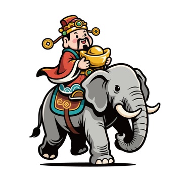 卡通财神骑象图