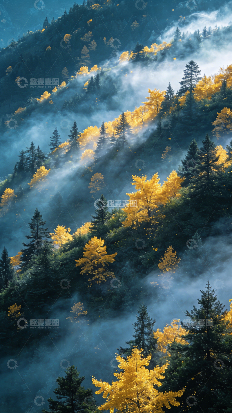 高清大图下载【趣麦麦图】秋山云雾绚烂朦胧