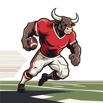 卡通牛橄榄球运动员插画