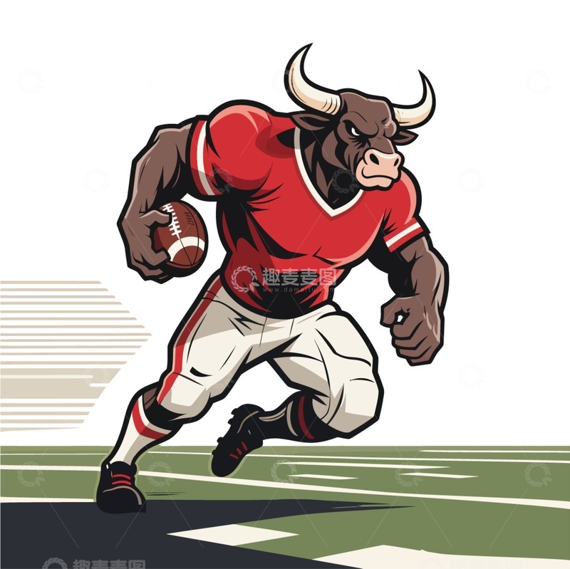 源文件下载【趣麦麦图】卡通牛橄榄球运动员插画