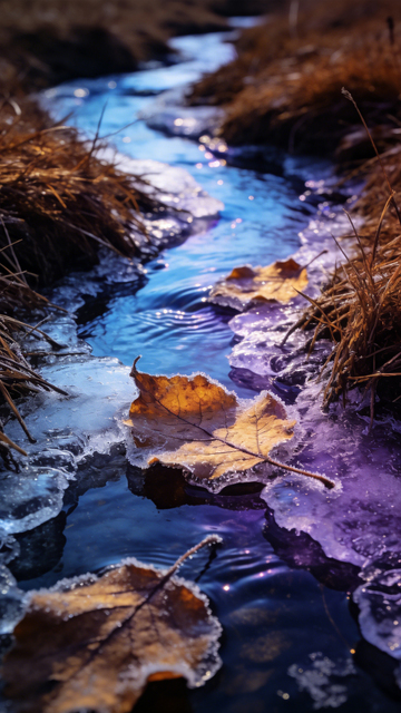 冰溪残草暮色冷寂