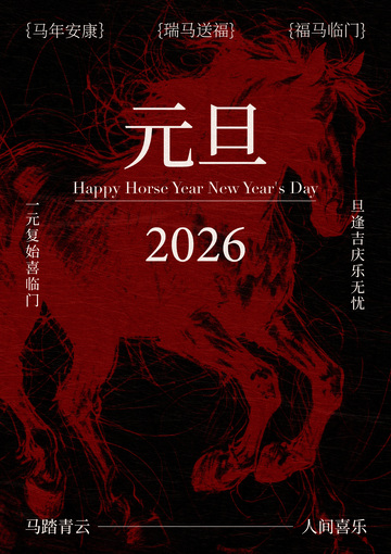 红黑风格马年新年贺卡