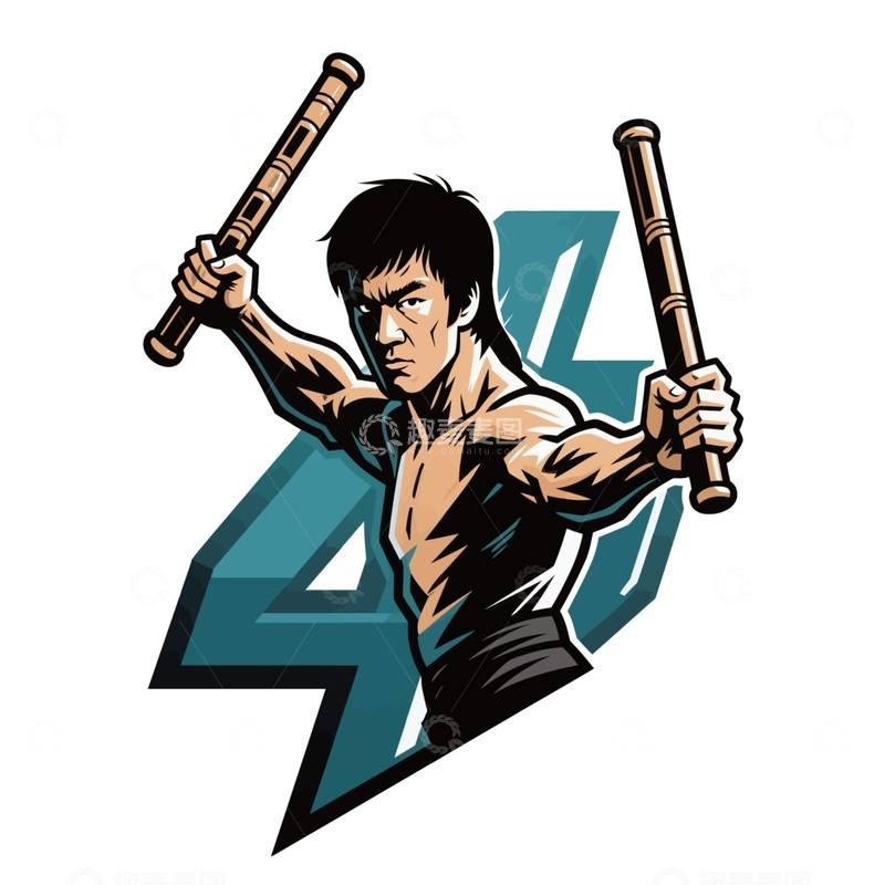 源文件下载【趣麦麦图】武侠风人物持棍动作插画设计素材