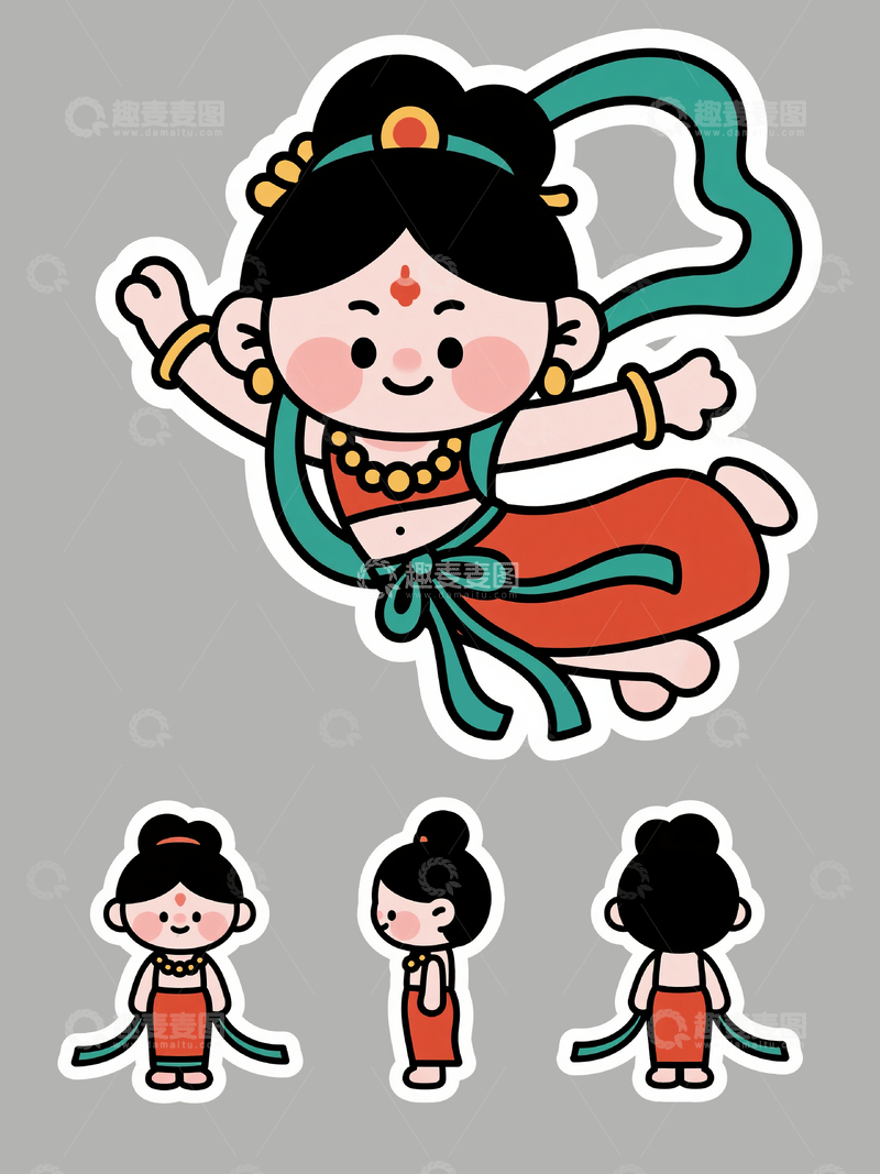 源文件下载【趣麦麦图】q版敦煌飞天形象2