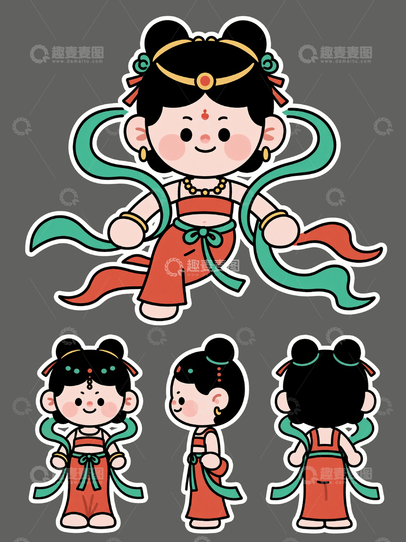 源文件下载【趣麦麦图】q版敦煌飞天形象4