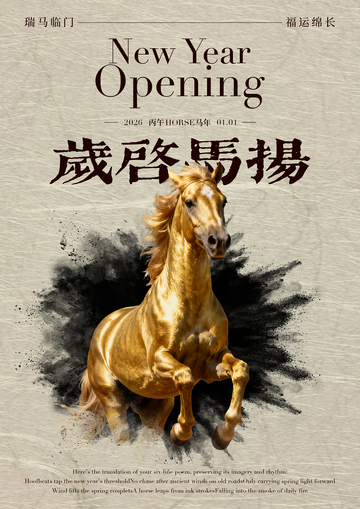 骏马迎春水墨海报设计素材