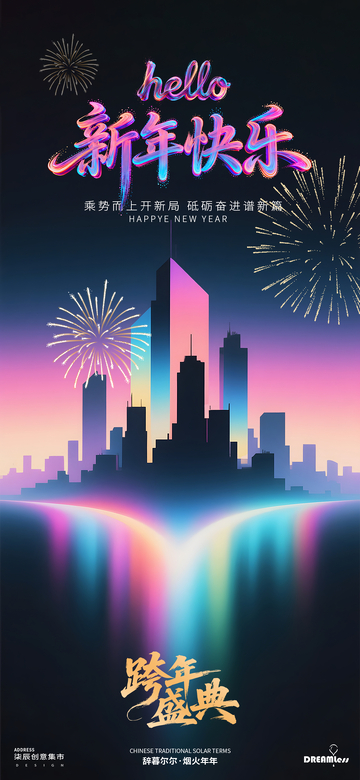 霓虹元旦跨年新年城市海报