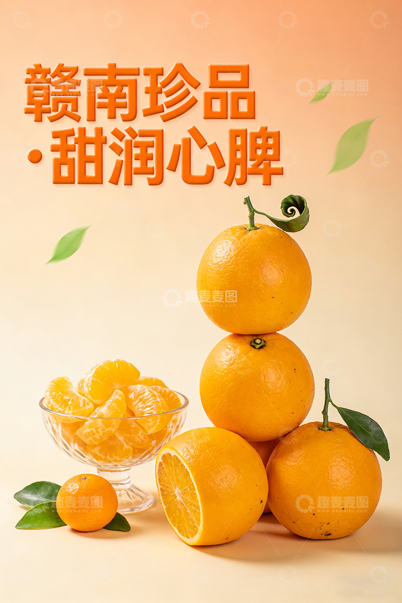 高清大图下载【趣麦麦图】赣南珍品甜润心牌柑橘宣传海报