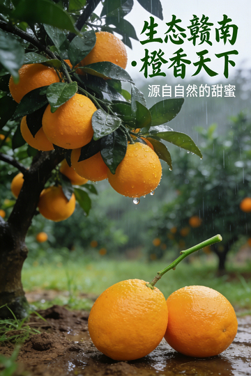 雨中橙园赣南脐橙