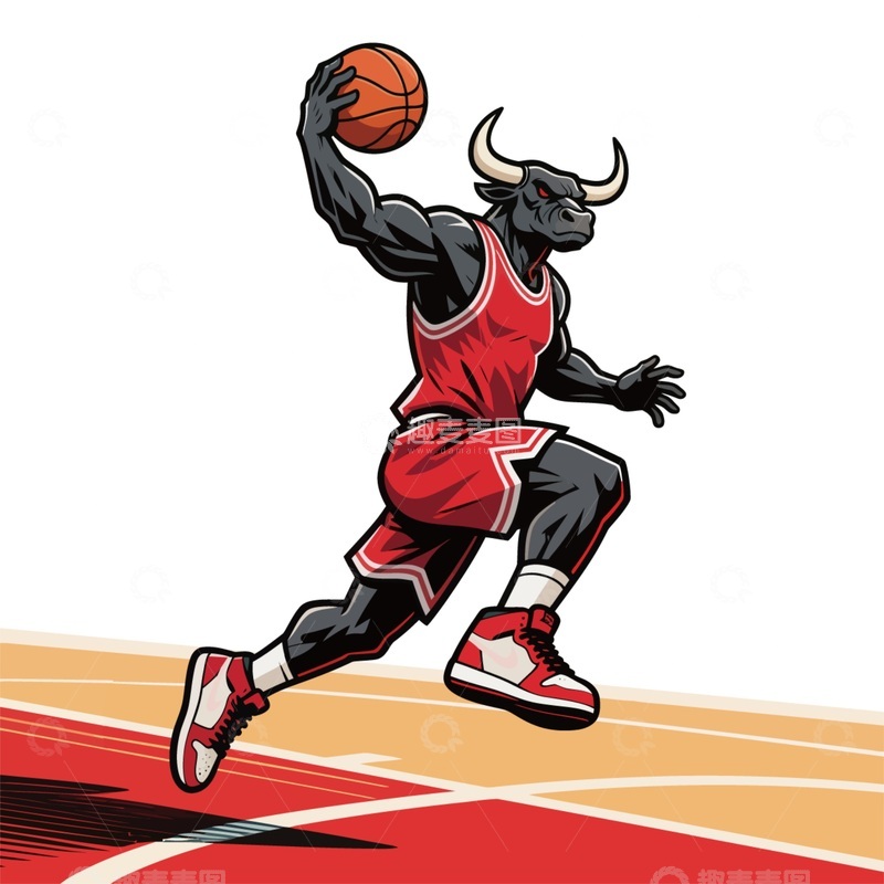 源文件下载【趣麦麦图】卡通公牛篮球运动员插画素材