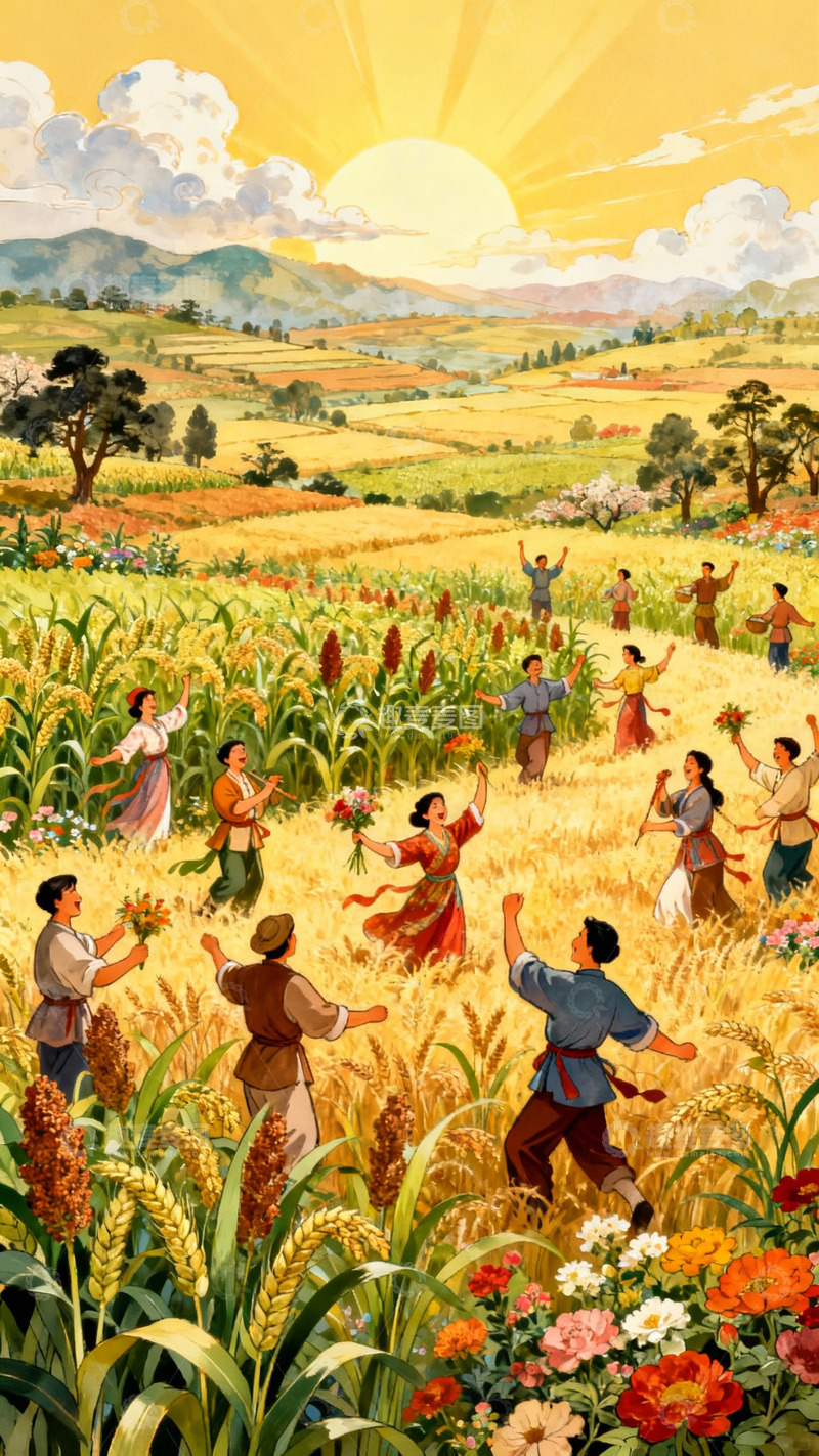 高清大图下载【趣麦麦图】田园风光歌舞庆丰收