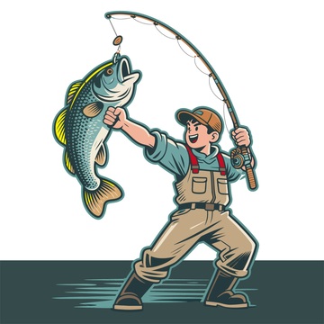 钓鱼成功卡通插画