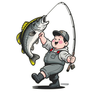 卡通钓鱼男孩钓鱼成功插画素材