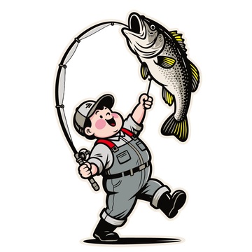 卡通钓鱼成功插画