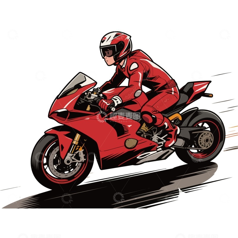 源文件下载【趣麦麦图】-动感摩托车赛车手插画矢量素材