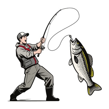 复古钓鱼插画矢量素材