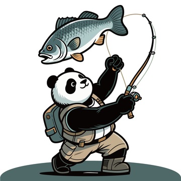 熊猫钓鱼卡通插画元素