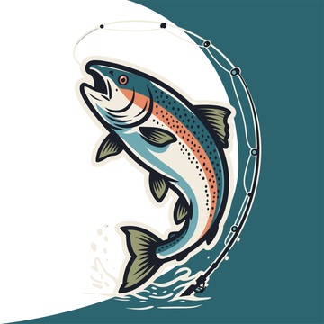 卡通鱼跃浪设计插画