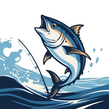 卡通鱼跃海浪插画素材