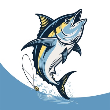 海洋鱼跃钓鱼插画