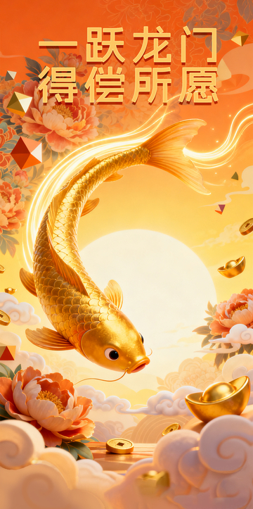 金鲤跃龙门好运来