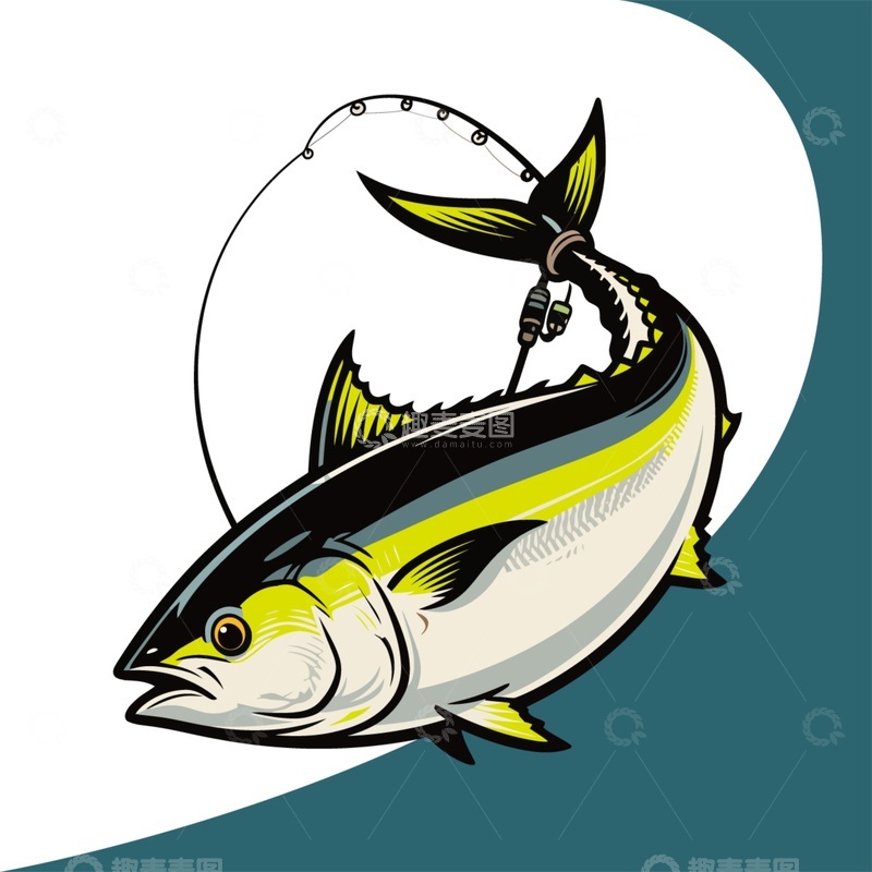 源文件下载【趣麦麦图】插画风格金枪鱼钓鱼图案设计素材
