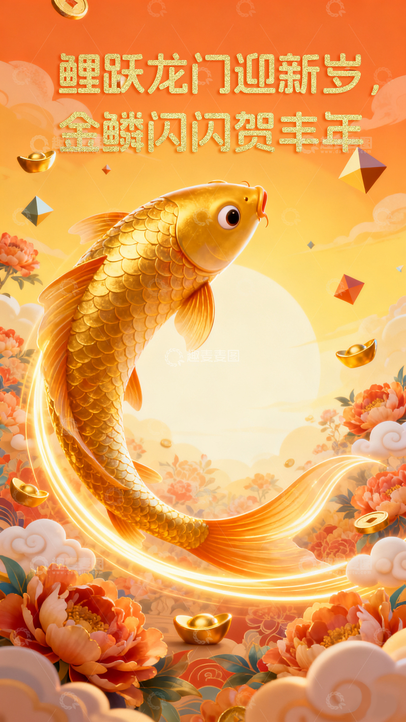 源文件下载【趣麦麦图】鲤跃迎新岁金鳞贺丰年