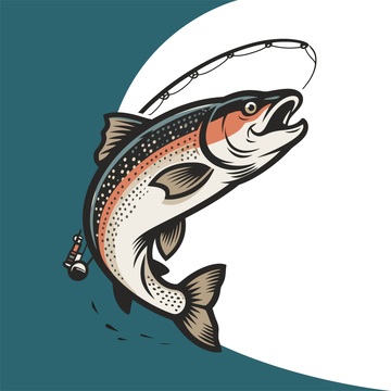 插画风格鱼咬钩