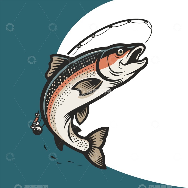 源文件下载【趣麦麦图】插画风格鱼咬钩