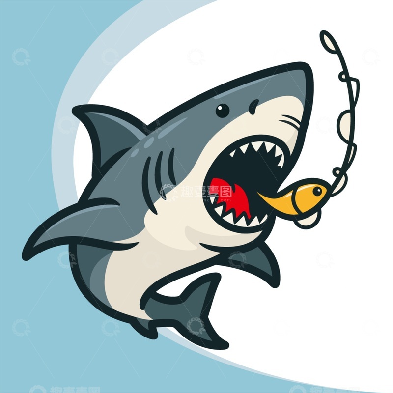 源文件下载【趣麦麦图】卡通鲨鱼钓鱼插画