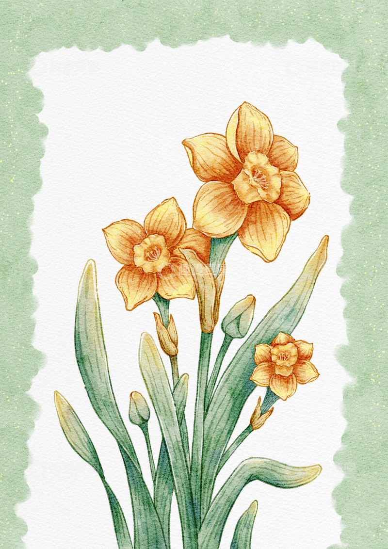 源文件下载【趣麦麦图】-水彩花卉黄色水仙花插画设计素材