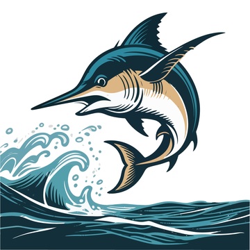 插画风剑鱼跃浪设计元素