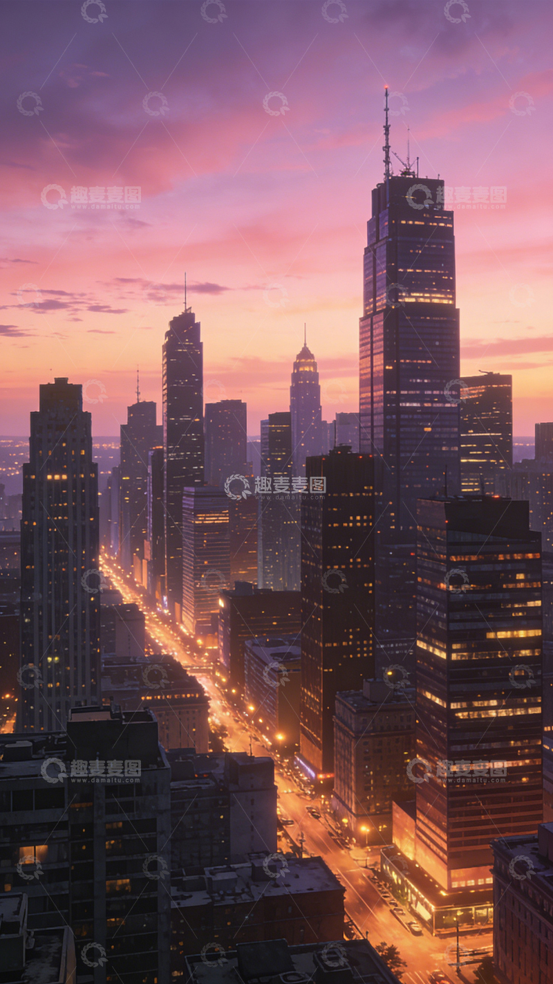 高清大图下载【趣麦麦图】-城空霞色都市幻彩1