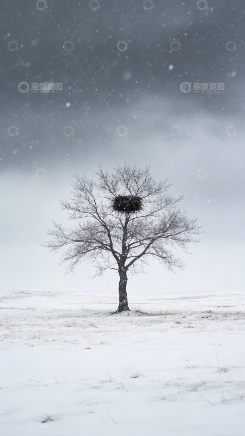 高清大图下载【趣麦麦图】-孤树雪巢荒原孤寂3