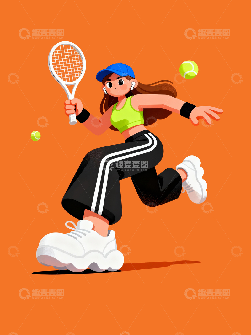 源文件下载【趣麦麦图】扁平风格打网球的女孩4
