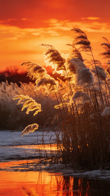 霜苇残阳冬野暖芒2