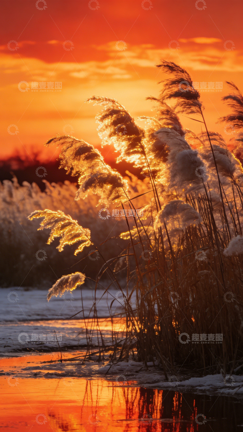 高清大图下载【趣麦麦图】霜苇残阳冬野暖芒2