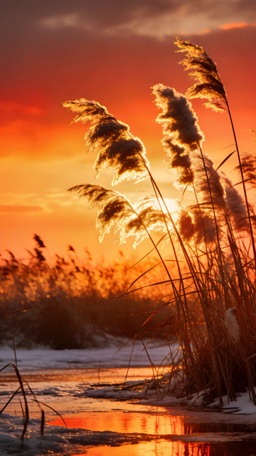 霜苇残阳冬野暖芒1