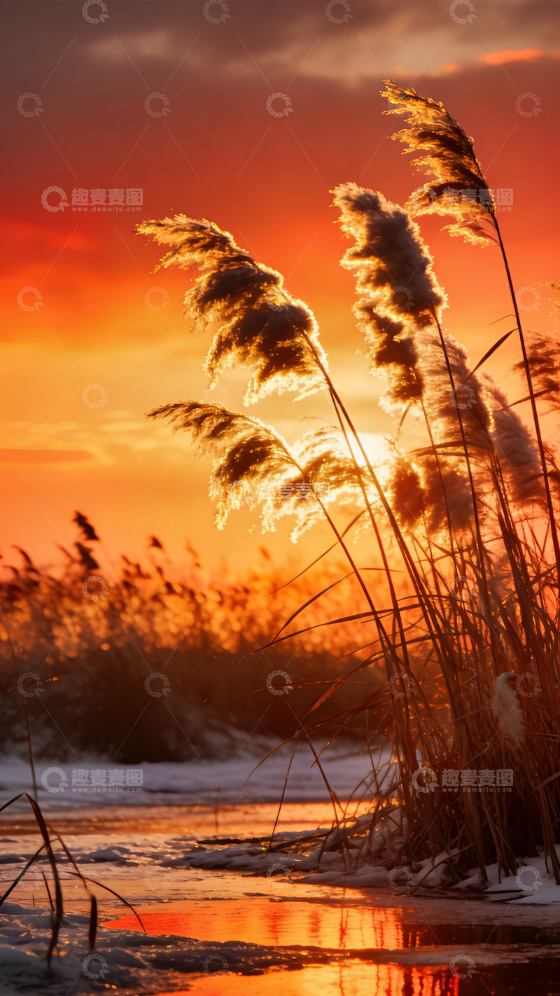 高清大图下载【趣麦麦图】-霜苇残阳冬野暖芒1