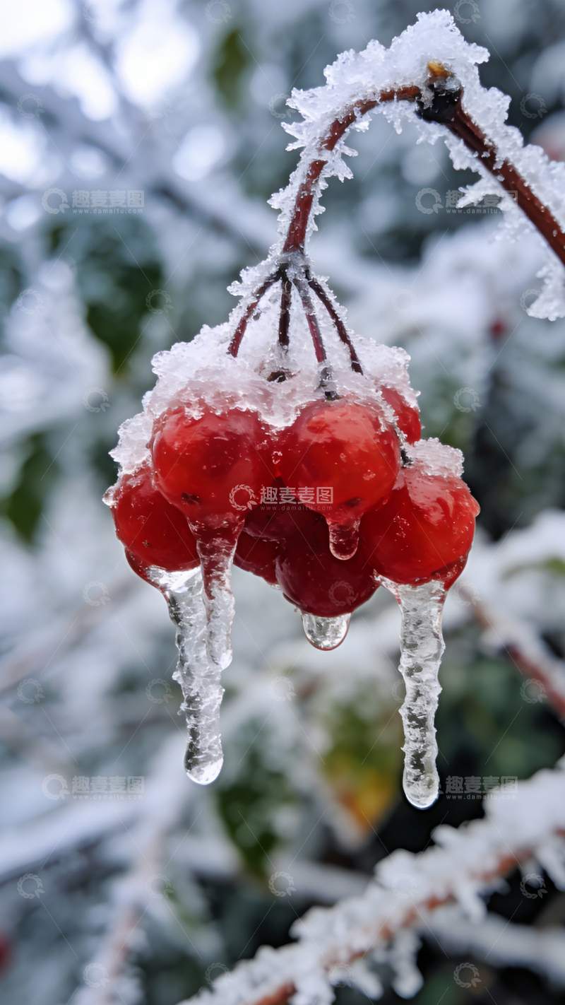 高清大图下载【趣麦麦图】冰裹红果冬日剔透2